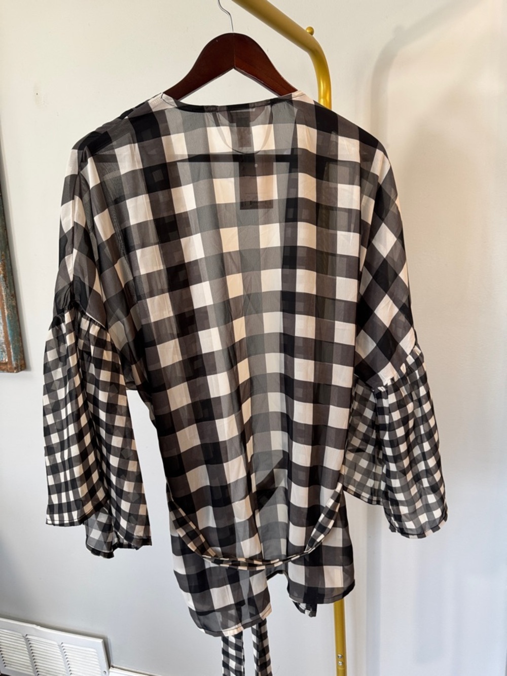 LC Lauren Conrad Black and White Gingham Open sheer Cardigan one size - Picture 6 of 11